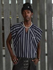 NEON BLANC 男士夏季休闲刺绣细节宽松V领背心 - 藏蓝色 - 查看 3