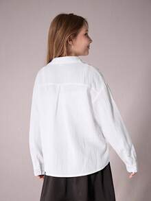 Girls' Casual Fashion Shirt, Soft & Stylish Design, Versatile Summer Tops Suitable For Vacation, Travel, Campus, Daily Wear - White - View 2