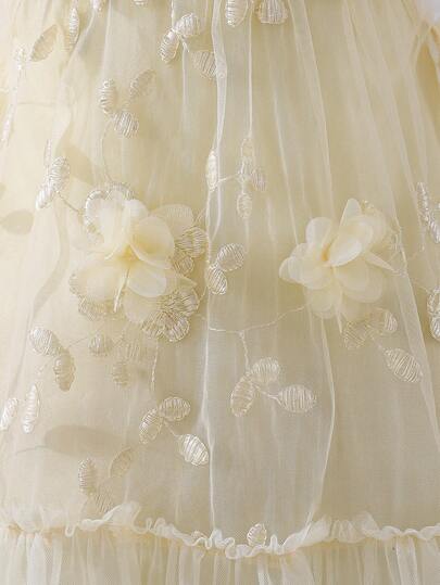 Glamorique Kids Baby Girl Elegant 3D Floral Hem Mesh Splice Sleeveless Dress, Suitable For Summer Travel, Birthday Party, Performance Wear