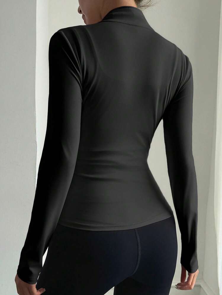 Women's Black Casual Outdoor Sports Jacket, Suitable For Workout, Holiday, Spring & Summer