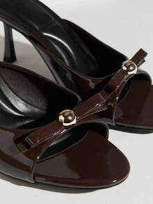 SHUZIA Sandalias de tacón bajo con punta redonda y lazo de cinta para mujer - Marrón Chocolate - Ver 5