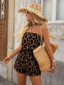 Brillora Leopard Print Halter Jumpsuit For Women, Vacation Style - Brown - View 6