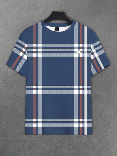 Manfinity Homme 男士条纹印花圆领短袖休闲T恤，适合送给男友、伴侣、家人，也适合日常穿着和约会。