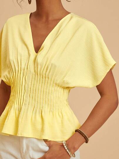 Travachic Women's Casual Solid Color Batwing Sleeve Cinched Waist Top, Spring Summer Outfits, Festival Outfits, Elegant Party Outfits, Beach Vacation Outfits, Wedding Guest Outfits, Formal Graduation Outfits, Work Outfits For Women