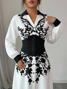 Modelyn Women's White Waist Cinched Shirt Collar Design Dress Latest Dress Style For Women - White - View 3