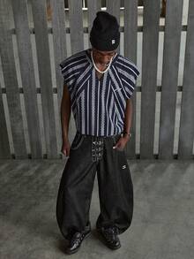 NEON BLANC 男士夏季休闲刺绣细节宽松V领背心 - 藏蓝色 - 查看 8