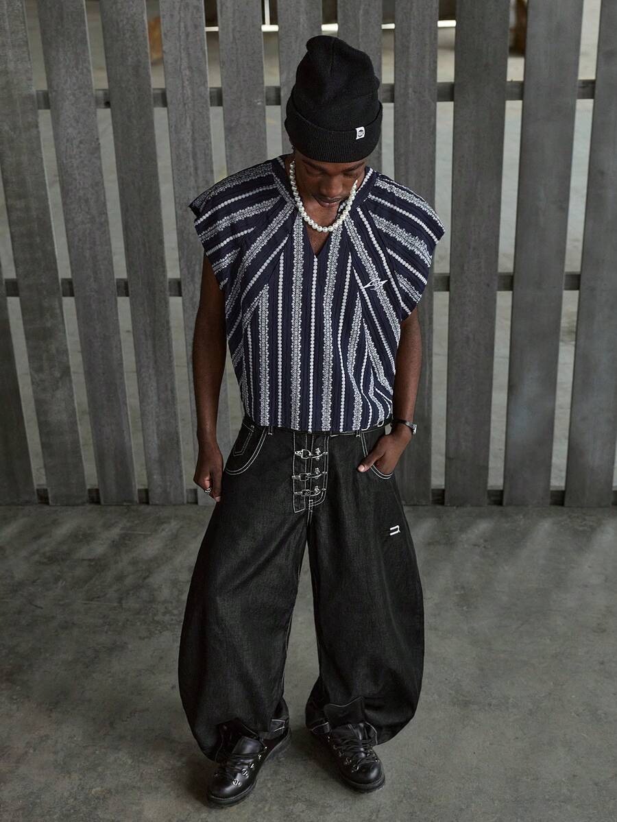 NEON BLANC Men's Summer Casual Embroidered Detail Loose V-Neck Tank Top