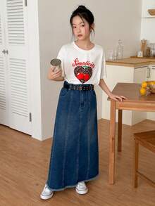 DAZY Tween Girls' Casual Vacation & Commute Fashion Leopard, Heart, Cherry, Letter Print Loose Fit T-Shirt, Summer - White - View 6