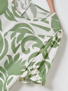 Vestido casual de manga corta de longitud media con cuello redondo y estampado total para mujer - Beis - Ver 11