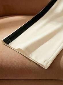 Franclia 新款春夏高腰拼接直筒阔腿裤，饰有拉链，杏色，女士长裤，适合休闲穿着，春夏，女士长裤，女士通勤直筒裤，女士杏色长裤，女士阔腿裤，女士春秋季，拼接下装，度假装。 - 黑與白 - 查看 7