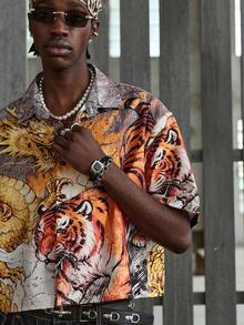 NEON BLANC 男士休闲虎龙印花纽扣短袖衬衫 - 紅色 - 查看 5