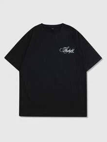 ROMWE MEN Street Life Men's Heart Print Short Sleeve T-Shirt, Suitable For Everyday Wear In Spring/Summer - Black - View 7