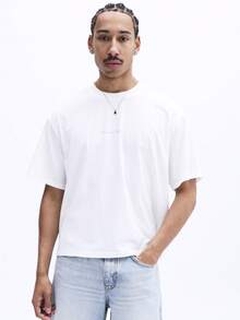 SUMWON 男士宽松圆领短袖印花T恤，饰有马里布太平洋海岸图案，夏季休闲纯棉T恤 - 白色 - 查看 2