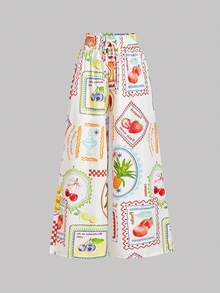 SHEIN MOD Women's Fruit Print Knotted Casual Pants For Vacation - Multicolor - View 3