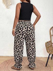 SHEIN Frenchy Plus Size Women's Fashionable Leopard Print Lantern Pants, Versatile For Commuting And Daily Wear Leopard Print Pants - Multicolor - View 2