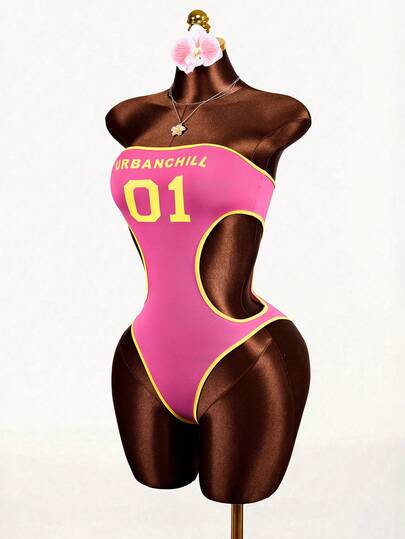 Mistrie Body con estampado de letras y corte en la cintura para mujer