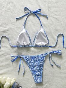 Swim Mod Women's Tropical Print Two Pieces Bikini Set, Casual Holiday - Multicolor - View 3