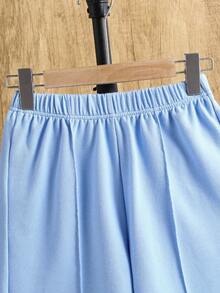 SHEIN Set 2 piese tricou polo cu mânecă scurtă și pantaloni scurți pentru preadolescenti - Bleu - Vizualizare 5