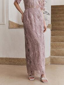 Anewsta Chân váy ren hoa khoét lỗ thanh lịch, gợi cảm dành cho nữ - Màu tím - Xem 5