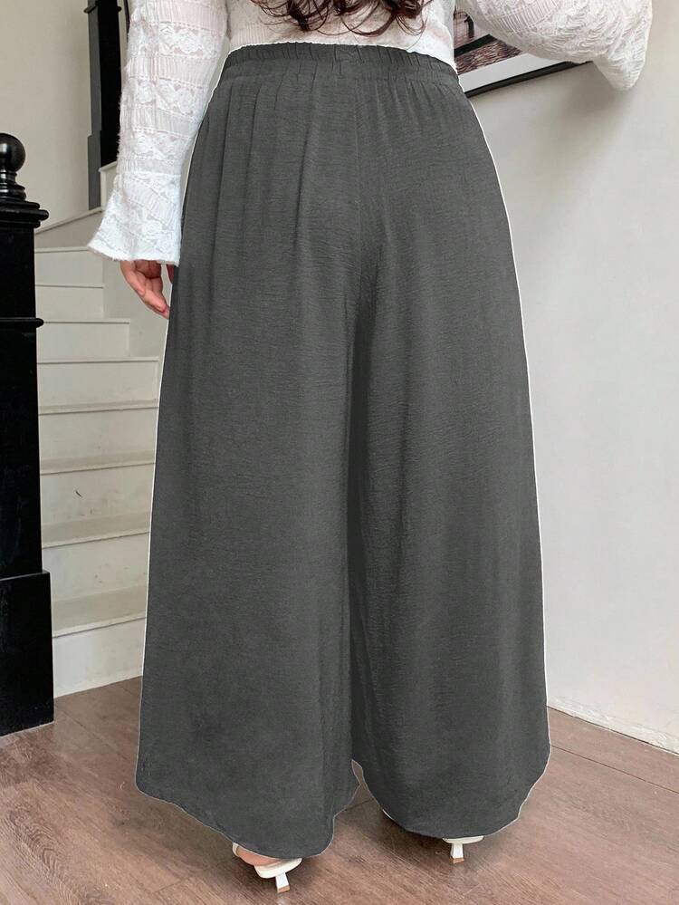 Dazy Plus Plus Size Casual Solid Color Wide Leg Pants, Suitable For Vacation