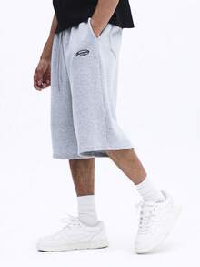 SUMWON Men Heathered Sweatshorts With Logo Branding Casual Loose Fit Summer Basketball Comfort Drawstring - Grey - View 1