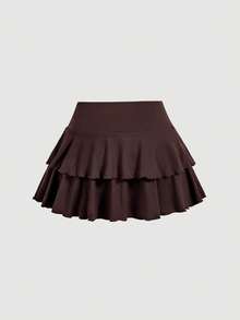 SHEIN MOD 女士夏季休闲纯色吊带背心和迷你裙两件套 - 咖啡棕 - 查看 8