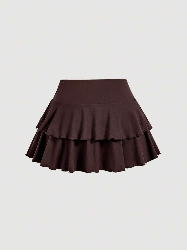 SHEIN MOD 女士夏季休闲纯色吊带背心和迷你裙两件套 - 咖啡棕 - 查看 8