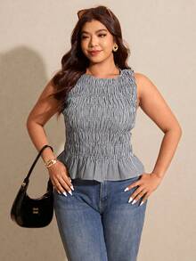 Elaquor Plus Size Women Summer Casual Plaid Sleeveless Top - Black and White - View 3