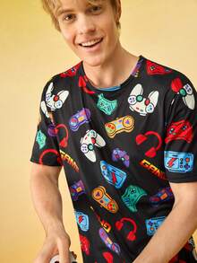 男士电子游戏印花短袖上衣和裤子睡衣套装 - 彩色 - 查看 5