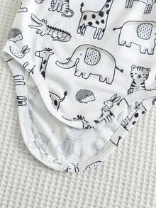 SHEIN 3件套男婴可爱卡通条纹短袖连体衣套装，夏季 - 彩色 - 查看 6