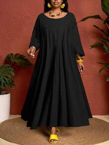 SHEIN CURVE+ Curve 尺码 US22 音乐节、海滨度假、波西米亚风女士黑色纯棉超宽松长裙 - 黑色 - 查看 5