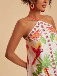 Travachic Vestido corto de verano con tirantes de espagueti y estampado de gasa para mujeres - Multicolor - Ver 7