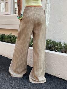 DAZY Quần tây nữ kẻ sọc kiểu dáng thường ngày, thích hợp cho mùa hè. - Màu Khaki - Xem 2