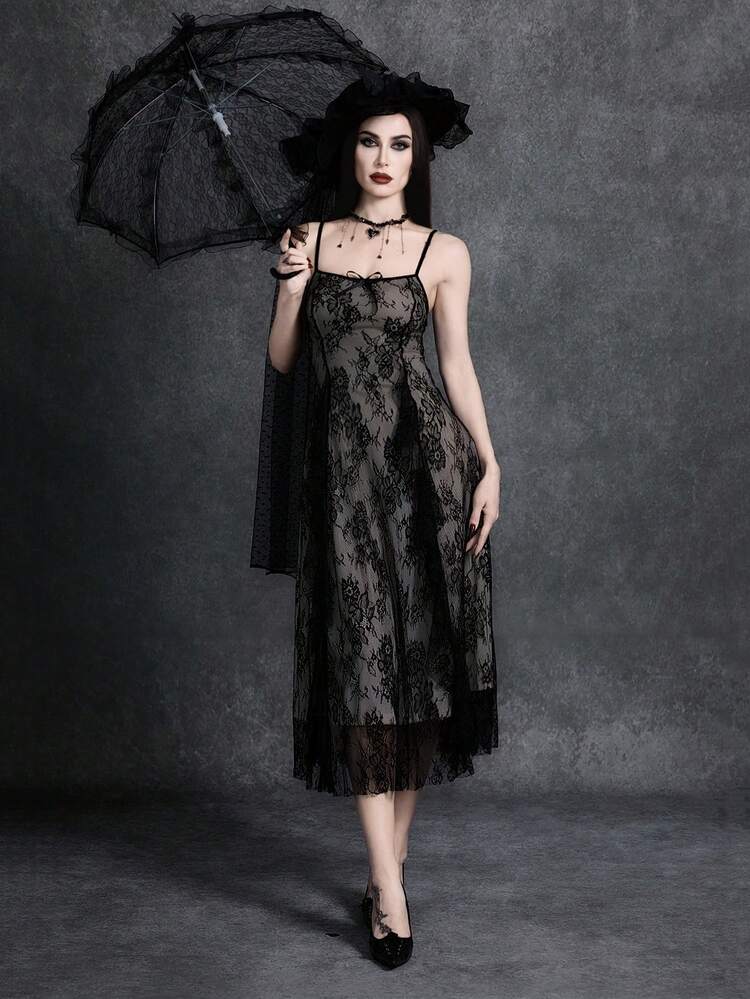 black gothic lace dress Charming Black Gothic Lace Tulle A-line Long Wedding Dresses, Bridal G   bridalsew