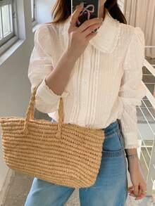 DAZY Women's Fitted Lace Collar Commuter Shirt - White - View 1