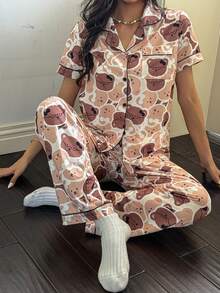 Dream Adore 可爱小熊印花翻领短袖睡衣套装 - 彩色 - 查看 4