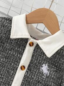 Bộ áo liền quần dệt kim hai màu thời trang cho bé gái, thêu hình ngựa. - Nhiều màu - Xem 4