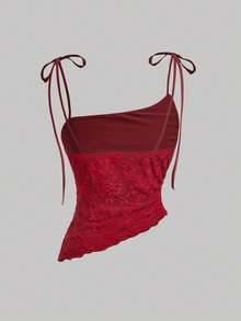 SHEIN MOD 2件装女士纯色提花不对称吊带背心 - 紅白色 - 查看 7