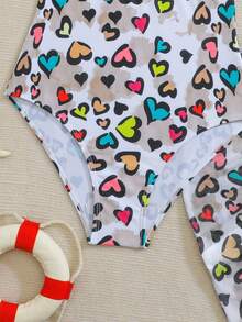 SHEIN 少女爱心印花连体泳衣，配同款迷你裙，适合海滩度假、泳池派对、沙滩派对 - 彩色 - 查看 9