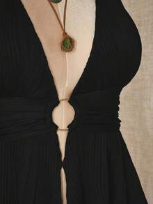 SHEIN ICON 大码 Y2K 风格镂空不对称下摆娃娃衫吊带针织背心 - 黑色 - 查看 5