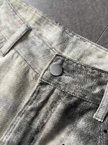 ROMWE MEN Grunge Punk Men's Casual Everyday Rhinestone Embellished Loose Fit Slant Pocket Jeans - White - View 3