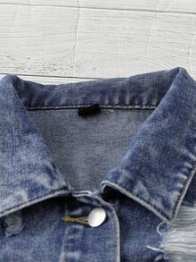 EMERY ROSE Damjeansjacka med enkelknäppt slitage, casual, mångsidig och vardaglig design - Blå - Visa 3