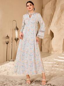 Yasmyna Romantic Floral Lace Patchwork Loose Fashionable Dress For Women - Mint Green - View 3