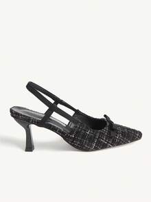 CUCCOO CHICEST Women Shoes Women's Pointed Heels Black Plaid Material Bow Stylish And Elegant Daily Commuter Hundred Heels Shoes Back Lift Empty Shoes Women's Shoes - Black - View 3