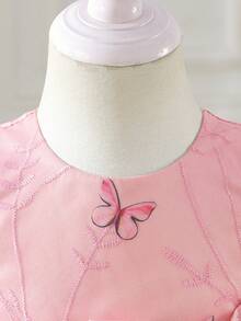 SHEIN Glamorique Kids 女婴蝴蝶结刺绣网纱连衣裙，粉色，适合生日派对、婚礼、节日、舞会等场合 - 藕粉色 - 查看 7