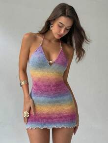 Aloruh Đầm dệt kim ôm sát người kiểu ombre dây mảnh dành cho nữ, mẫu mới mùa Xuân/Hè, đầm dự tiệc gợi cảm cho mùa lễ hội. - Nhiều màu - Xem 4