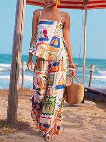 Travachic Conjunto de camiseta de tirantes y pantalones de pierna ancha con estampado animal para vacaciones de verano de mujer - Multicolor - Ver 6