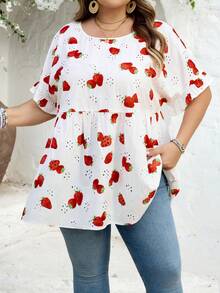 SHEIN CURVE+ Curve 加大码 US22 音乐节、海滨度假、波西米亚风 CURVE PLUS // 夏季波西米亚风撞色印花衬衫 - 白色 - 查看 5