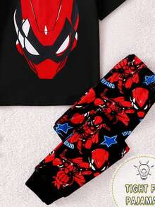 1 set Pijama de ajuste ceñido con cuello redondo y manga corta con estampado de Spiderman y superhéroes para niño pequeño, primavera/verano - Blanco - Ver 4