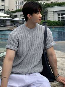 DAZY Men's Short Sleeve Ribbed Knit Top In Grey, Summer - Grey - View 4